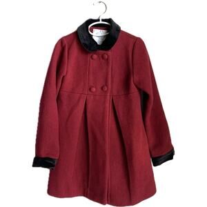 EDGEHILL COLLECTION Wool Double Breasted Dress Pea Coat 6-6X Red w Velvet Trim